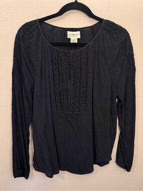 Denim & Supply Ralph Lauren Black long sleeve Peasant Blouse Floral Fringe